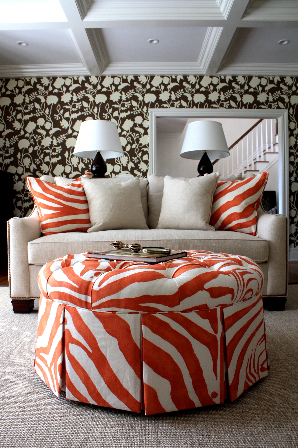 Orange Zebra Ottoman