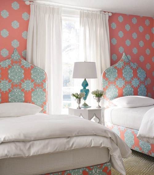 Coral & Turquoise Twin Bedroom