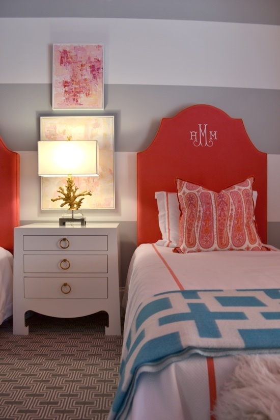 Coral and Blue Twin Bedroom