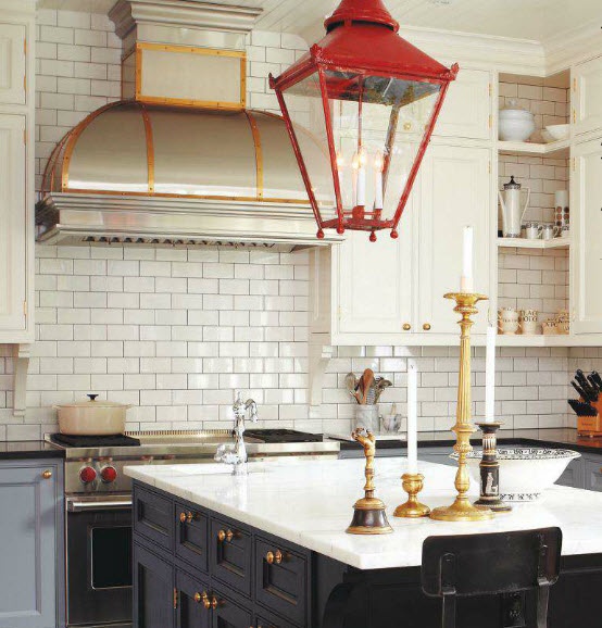 Kitchen with Carrara Marble & Brass Hardware