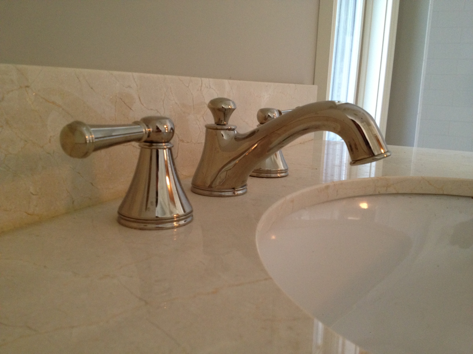 Polished Nickel Faucet, Crema Marfil, Revere Pewter