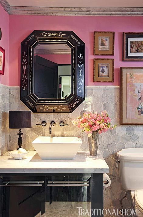 Pink Powder Room - via Interiors For Families