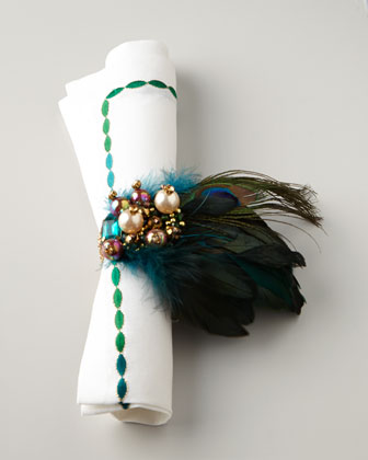 Kim Seybert Peacock Napkin Rings | via Interiors For Families